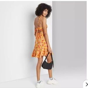 Wild Fable Mini Summer Dress Floral Tie Back Straps Ruffle Hemline Size M